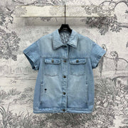 CD 25 Short-sleeved Denim Shirt  Light Blue Cotton