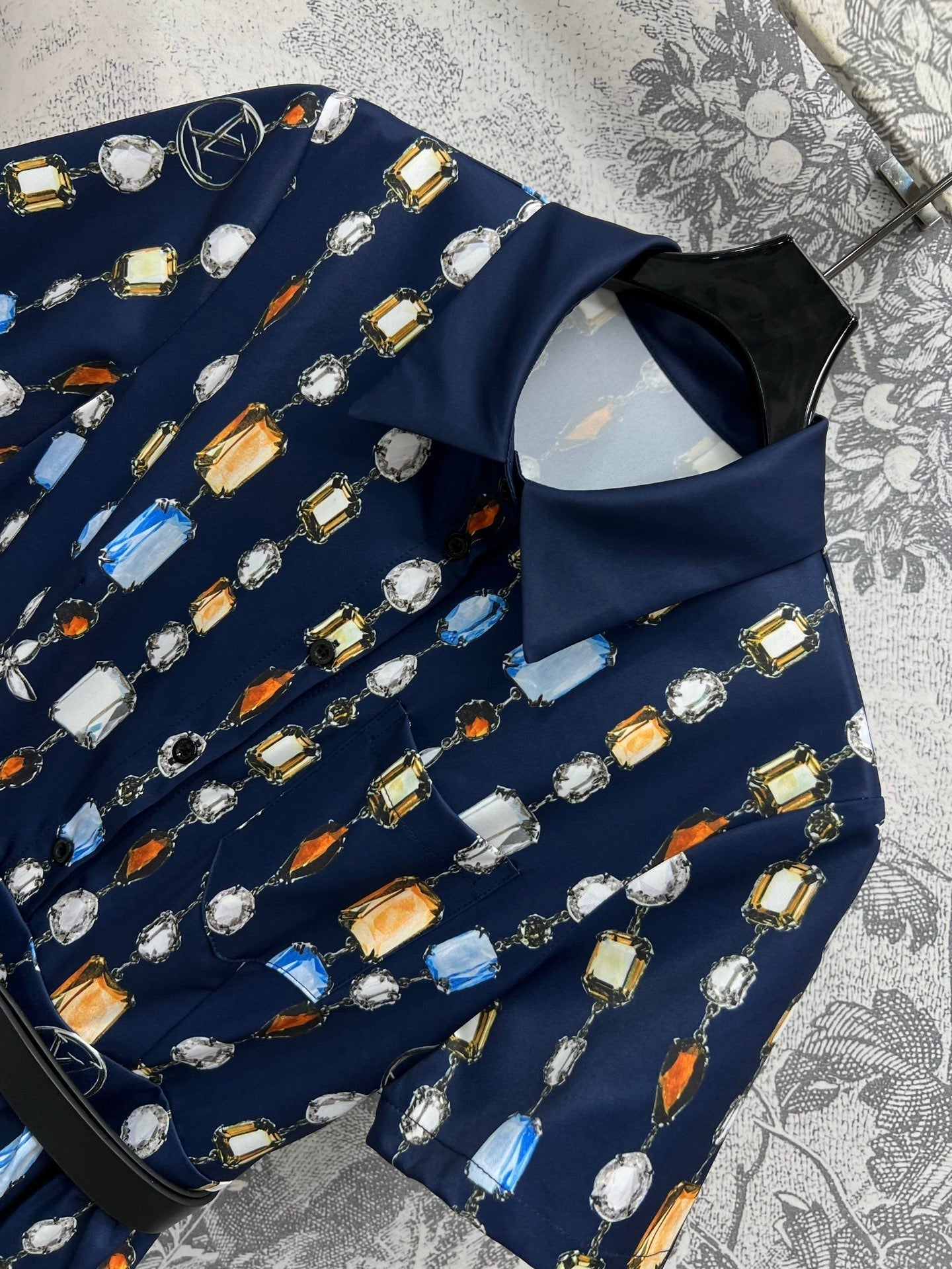 LV 25 Printed Round Neck Lining Pleated Dress White BLue Poliester