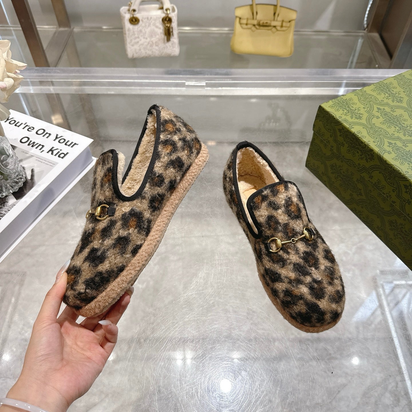 GG Horsebit Pumps Loafers Leopard Woolen 576259