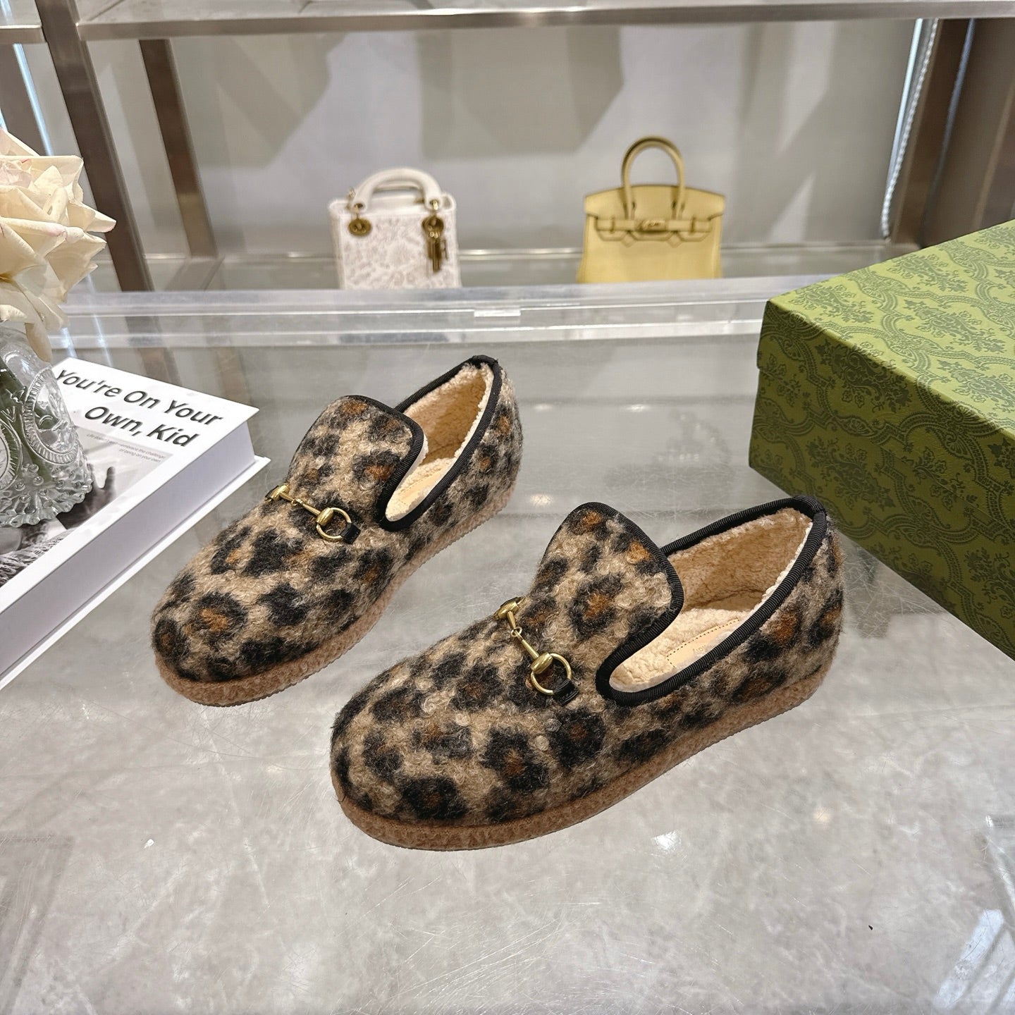 GG Horsebit Pumps Loafers Leopard Woolen 576259