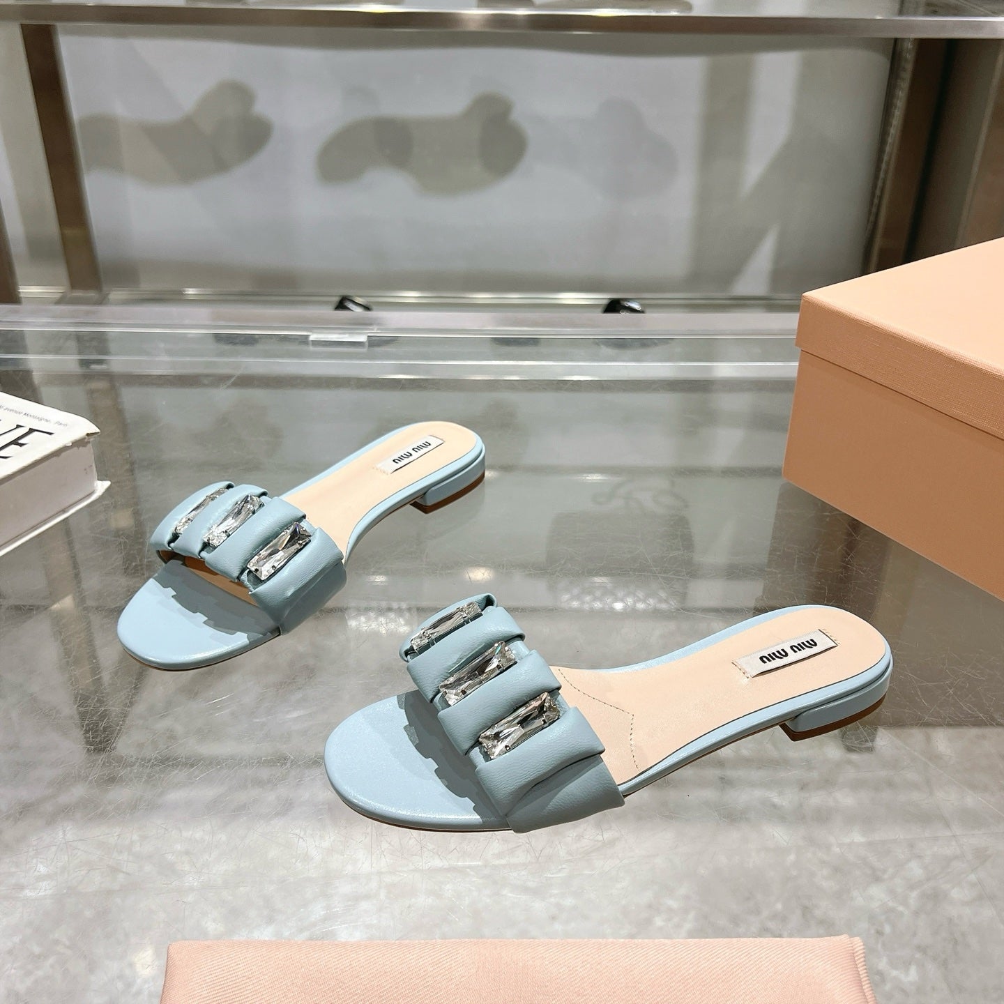 Miu 25C Slippers Light Blue Leather 235284