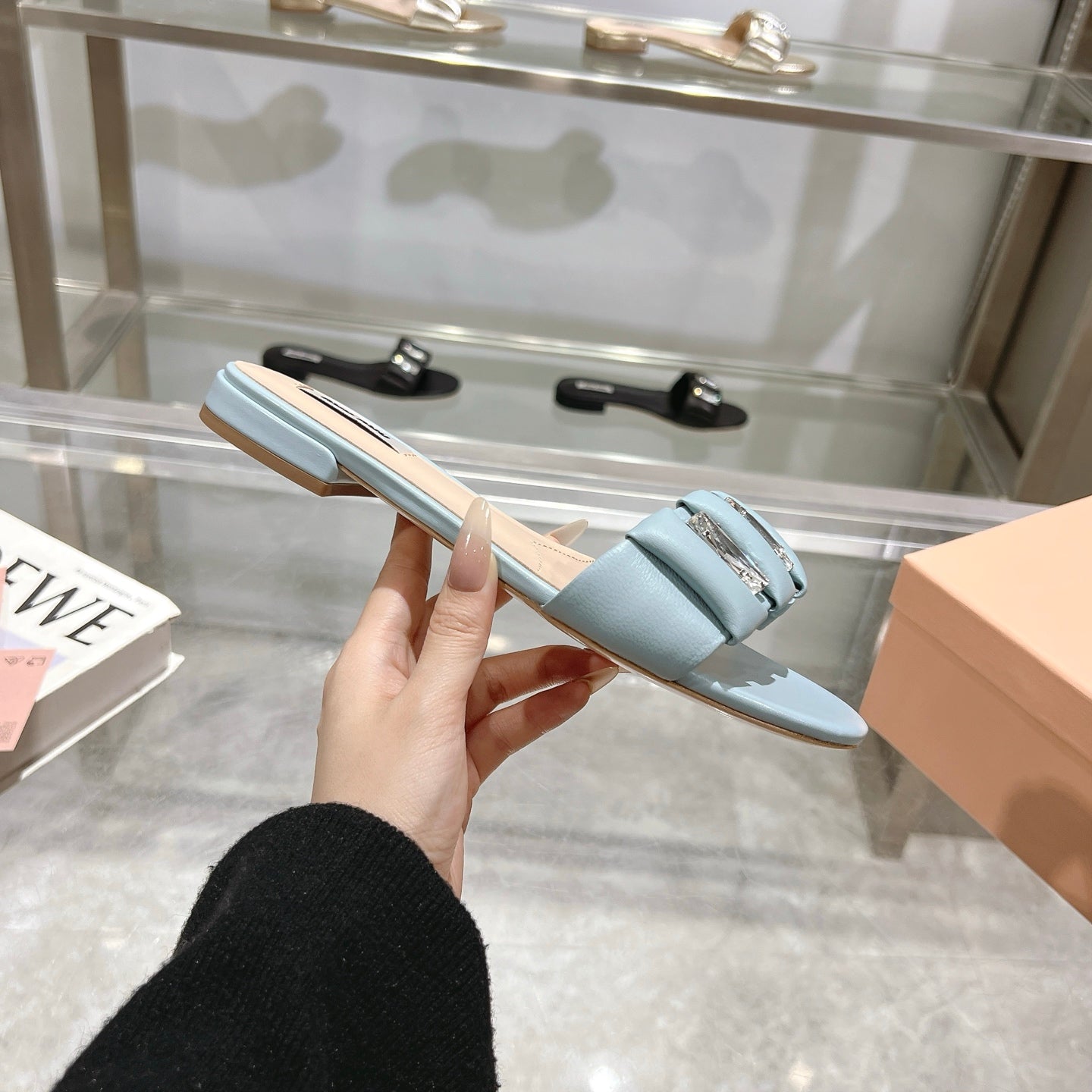 Miu 25C Slippers Light Blue Leather 235284