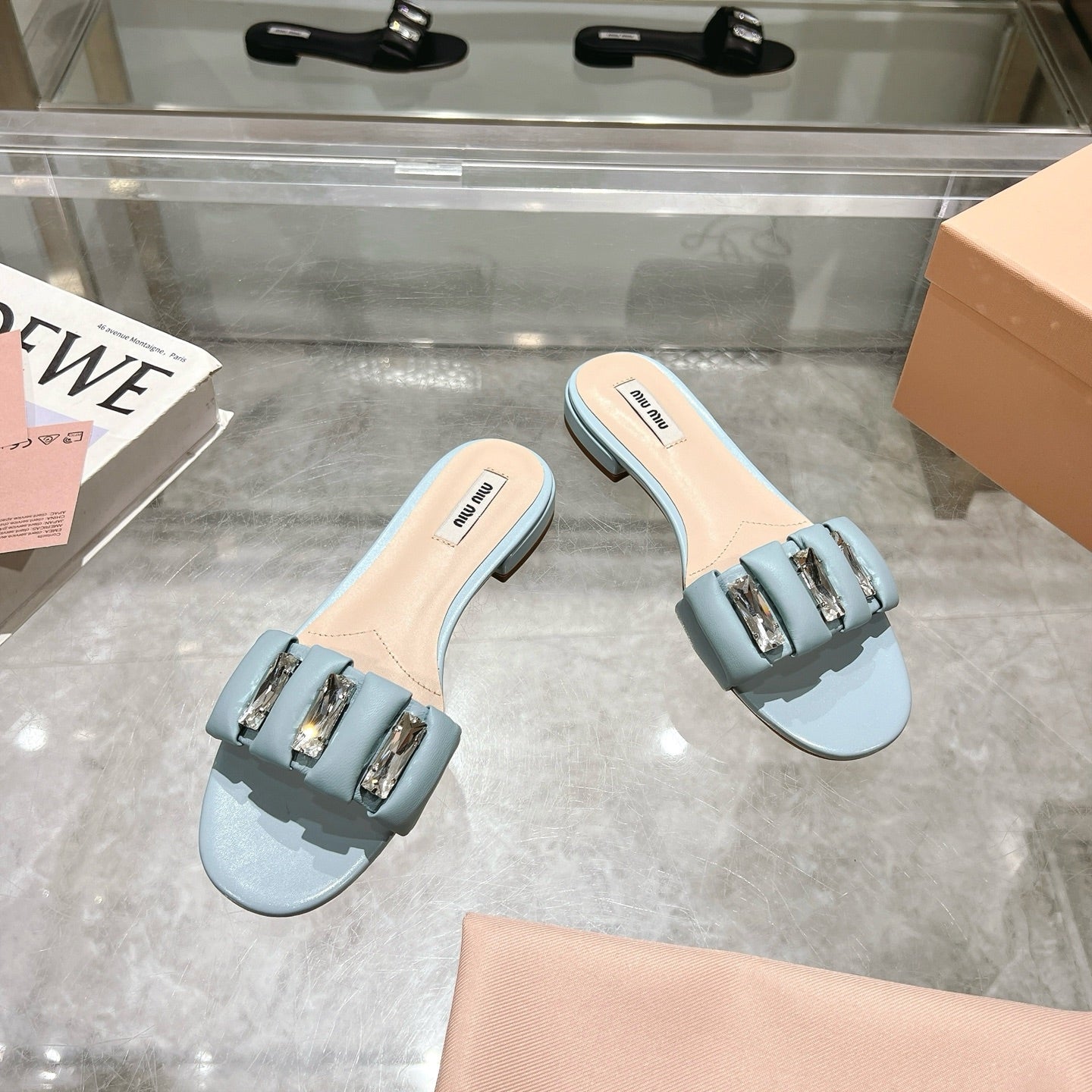 Miu 25C Slippers Light Blue Leather 235284