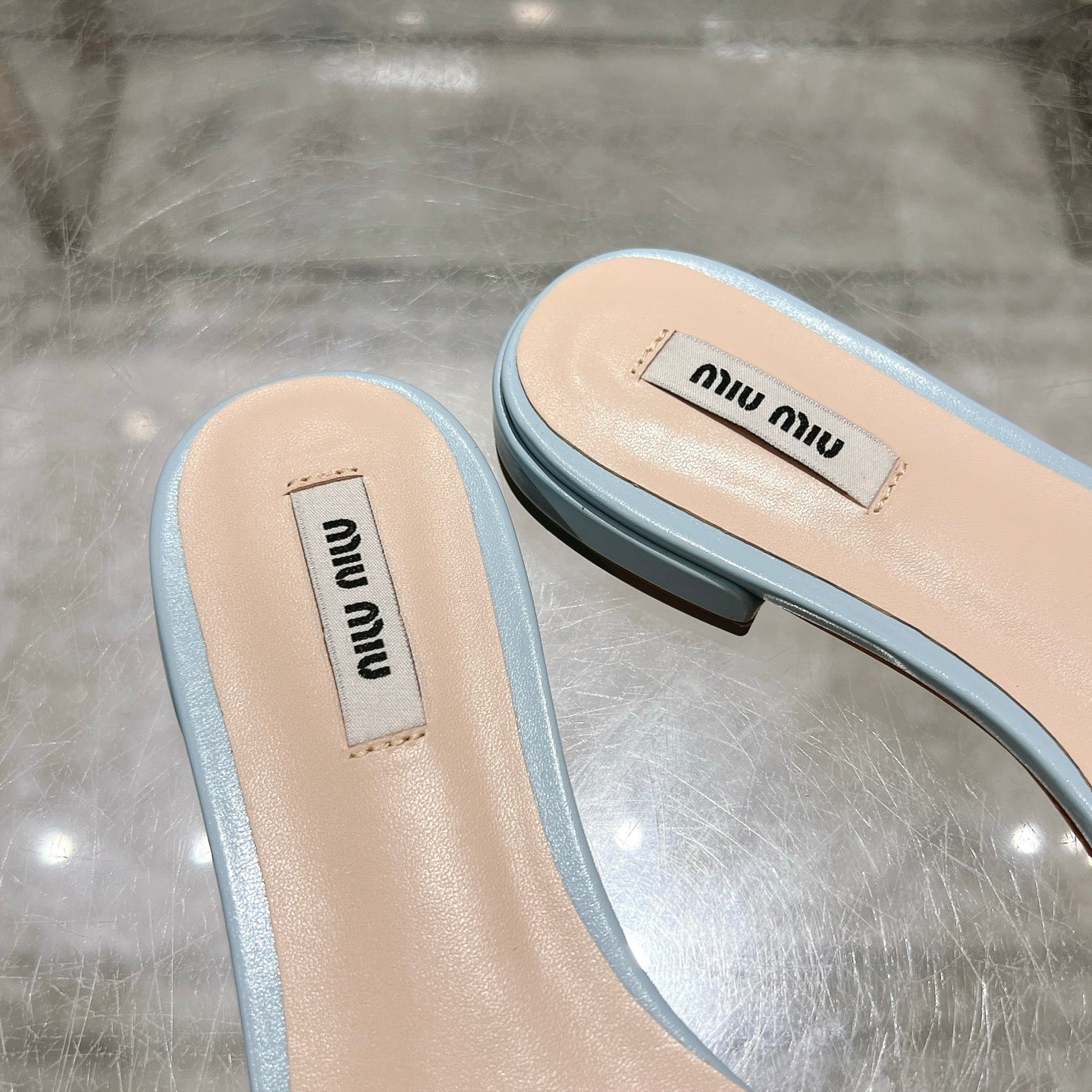 Miu 25C Slippers Light Blue Leather 235284