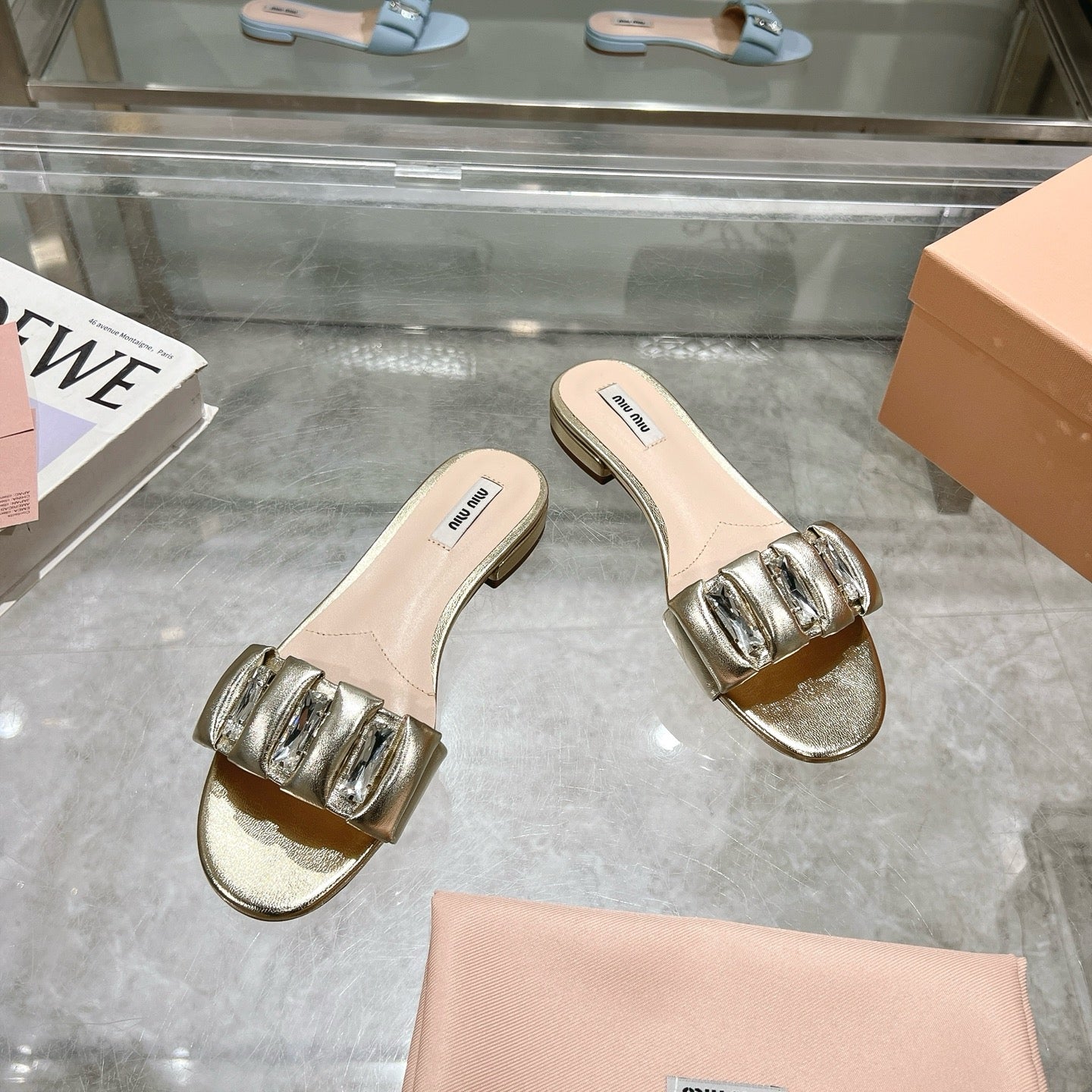 Miu 25C Slippers Gold Leather 235285
