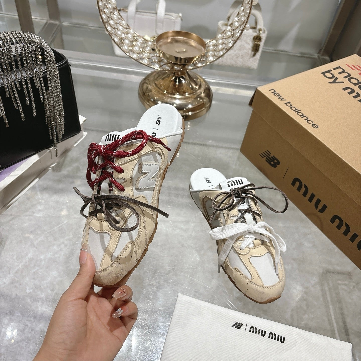 Miu x NB 530 SL Deco Mules Beige mix White Leather 235296