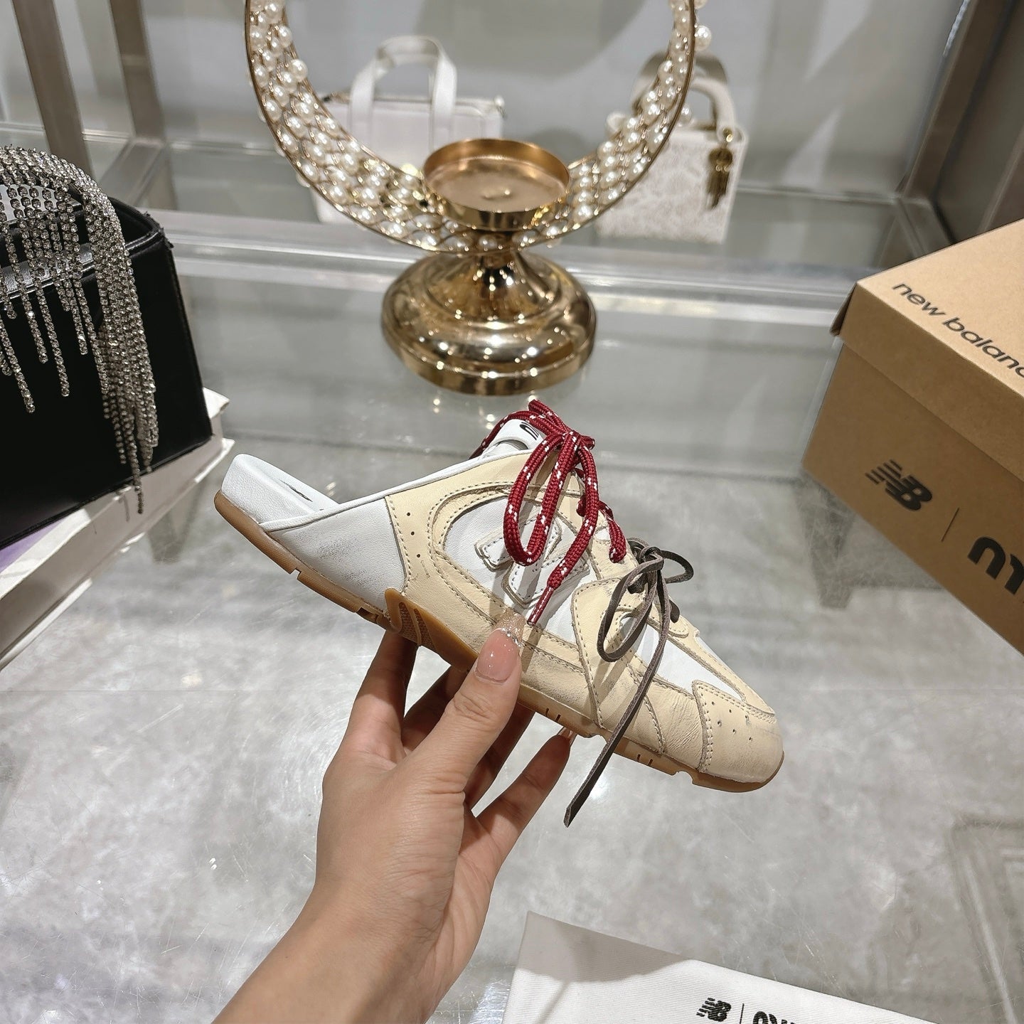 Miu x NB 530 SL Deco Mules Beige mix White Leather 235296
