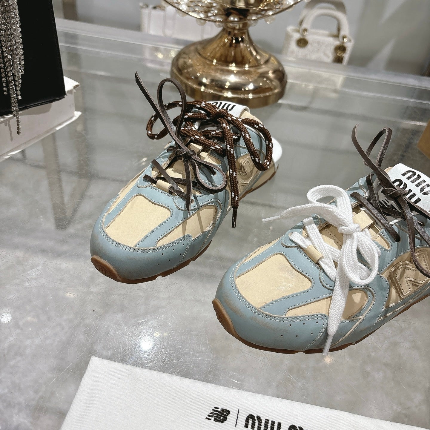 Miu x NB 530 SL Deco Mules Baby Blue mix Beige Leather 235297