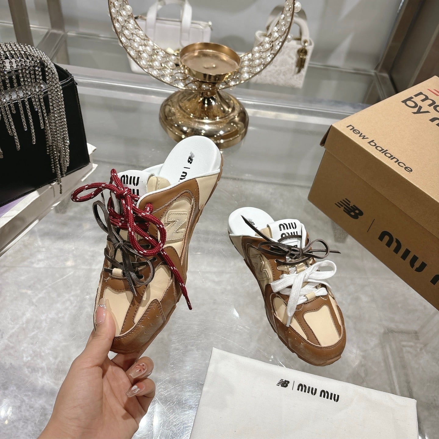 Miu x NB 530 SL Deco Mules Brown mix Beige Leather 235298