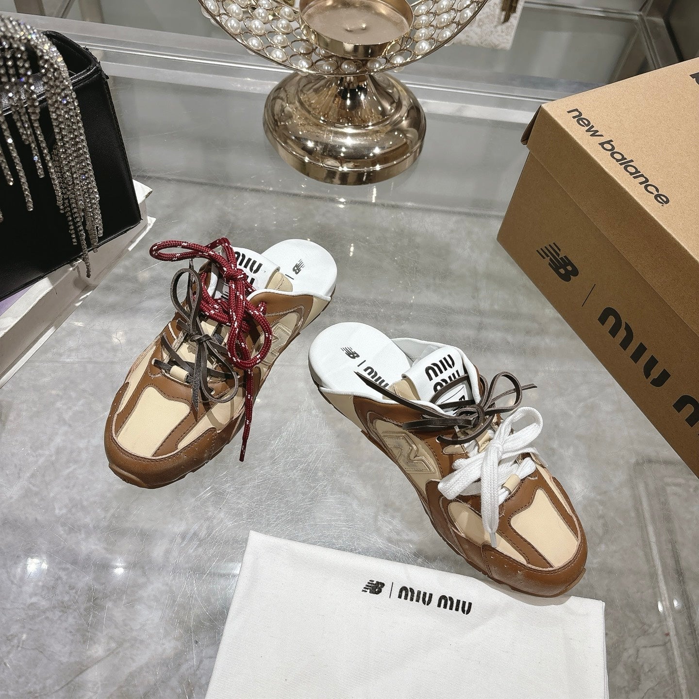 Miu x NB 530 SL Deco Mules Brown mix Beige Leather 235298