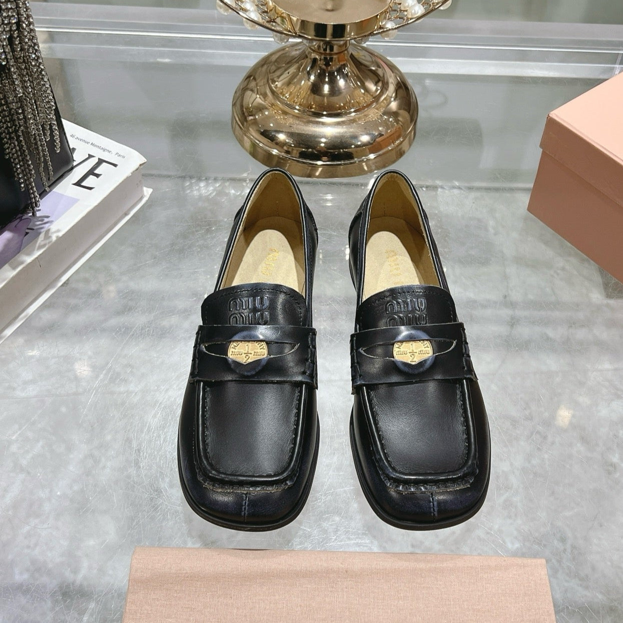 Miu 25C Loafers Black Cowhide 235301