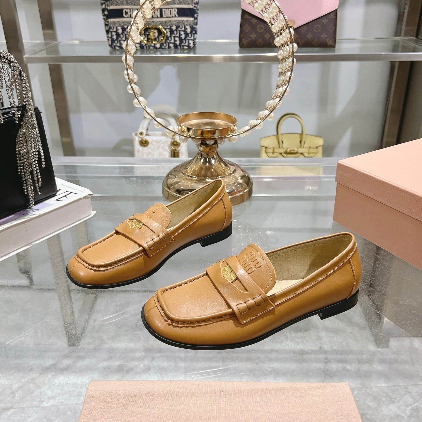 Miu 25C Loafers Caramel Cowhide 235303