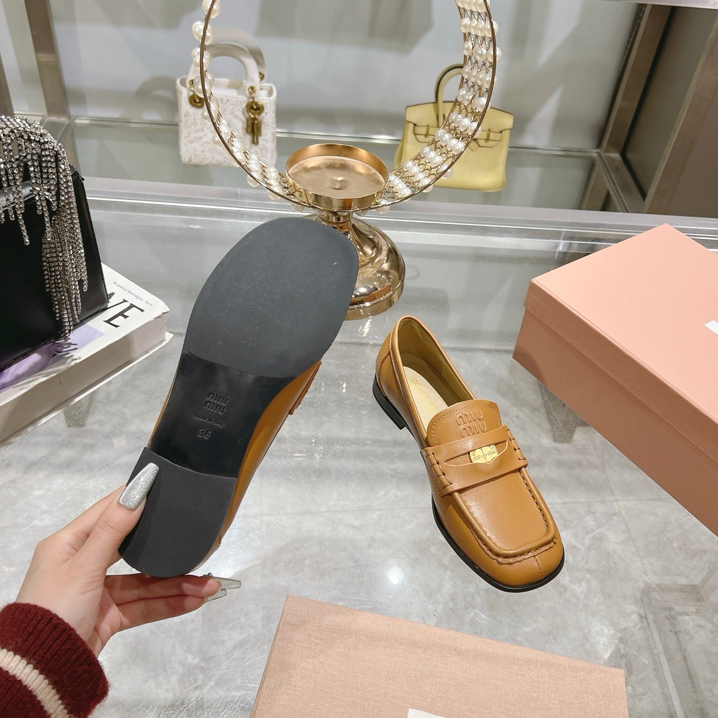 Miu 25C Loafers Caramel Cowhide 235303