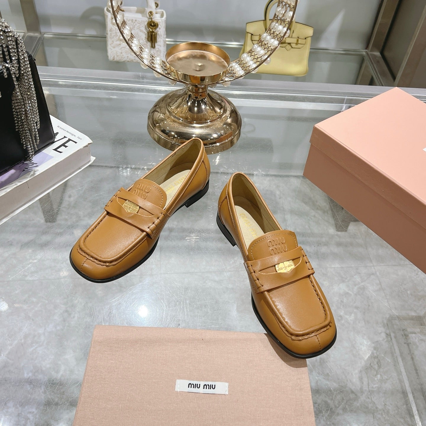 Miu 25C Loafers Caramel Cowhide 235303