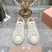 Miu Sneaker with Logo Ivory Demin Fabric 235310