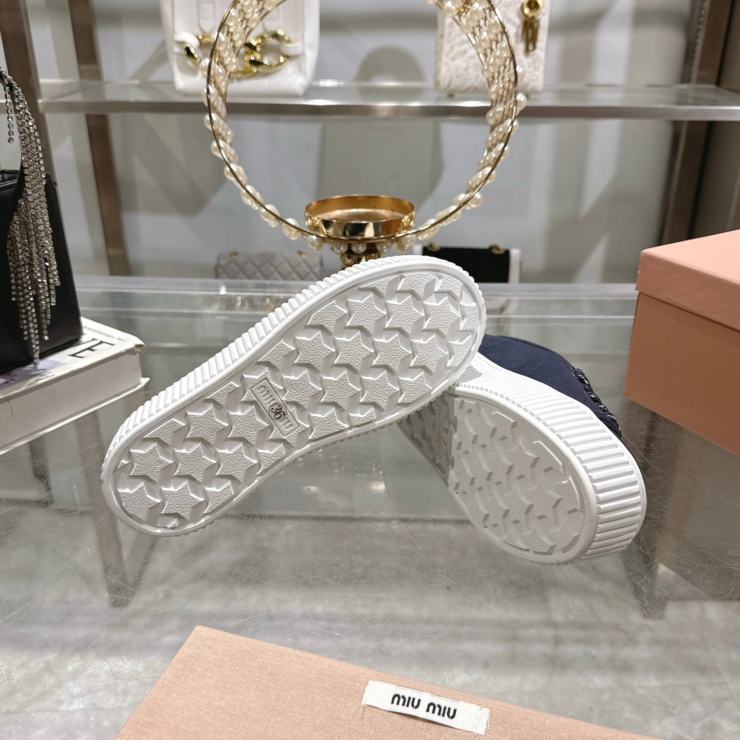 Miu Sneaker with Logo Night Blue Demin Fabric 235312