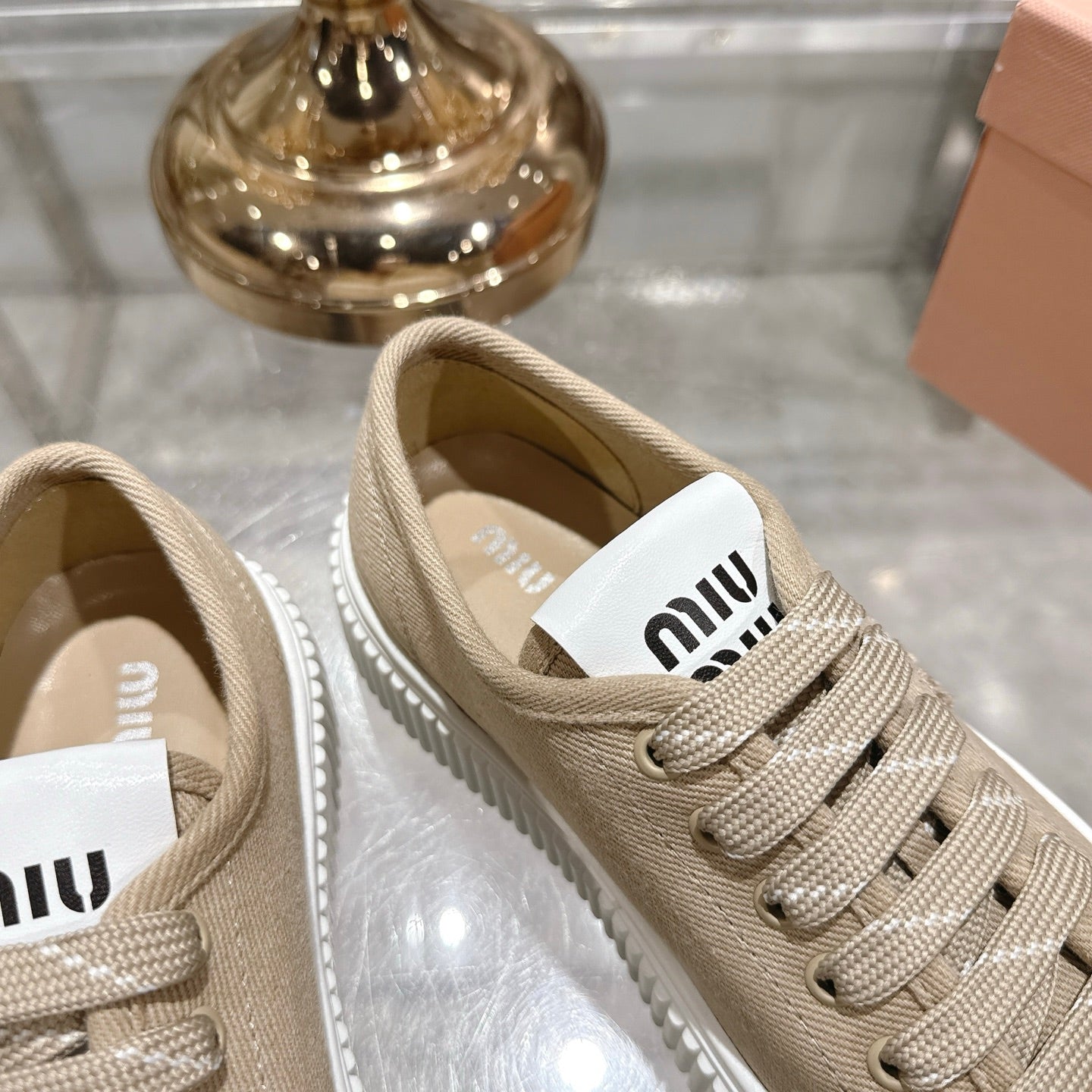 Miu Sneaker with logo Colonial Beige Demin Fabric 235314