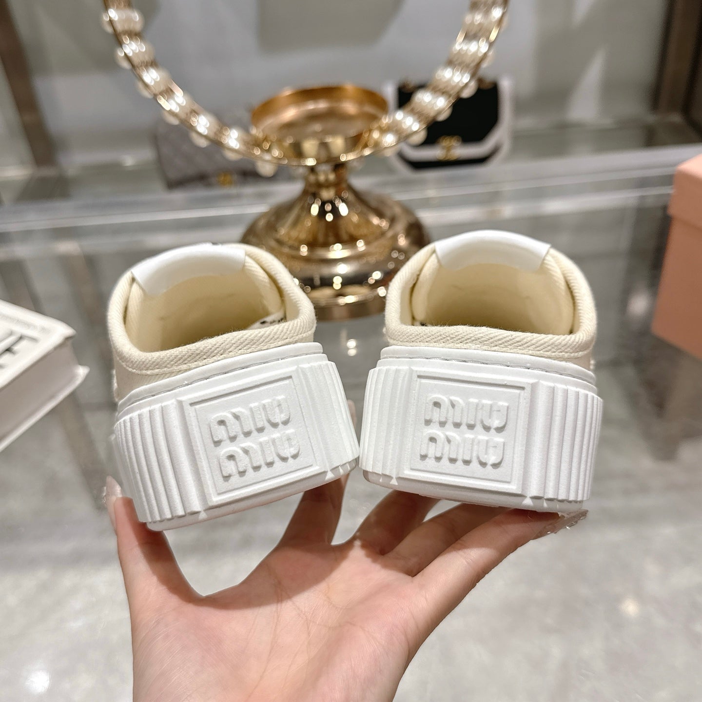 Miu 25C Sneaker Mules Ivory Demin Fabric 235317