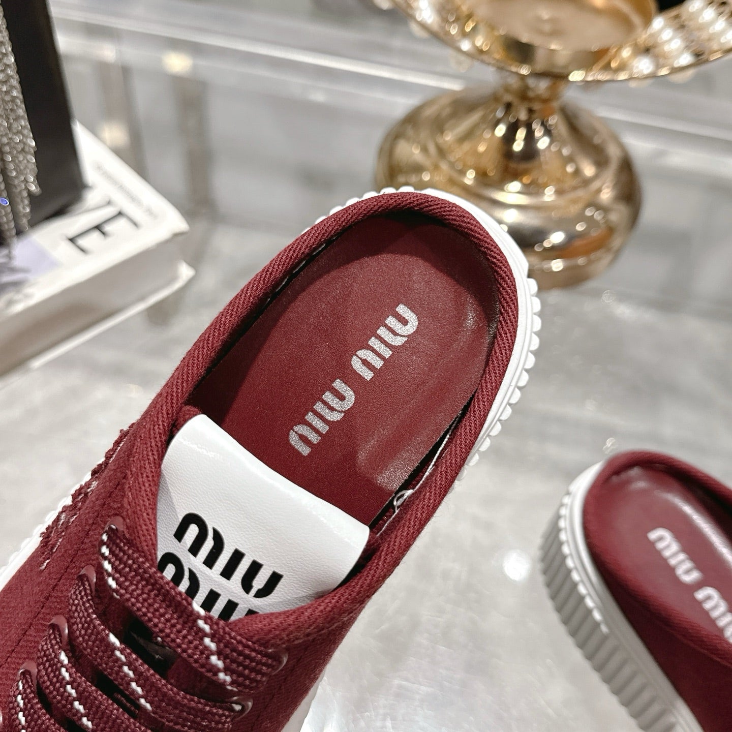 Miu 25C Sneaker Mules Maroon Red Demin Fabric 235318