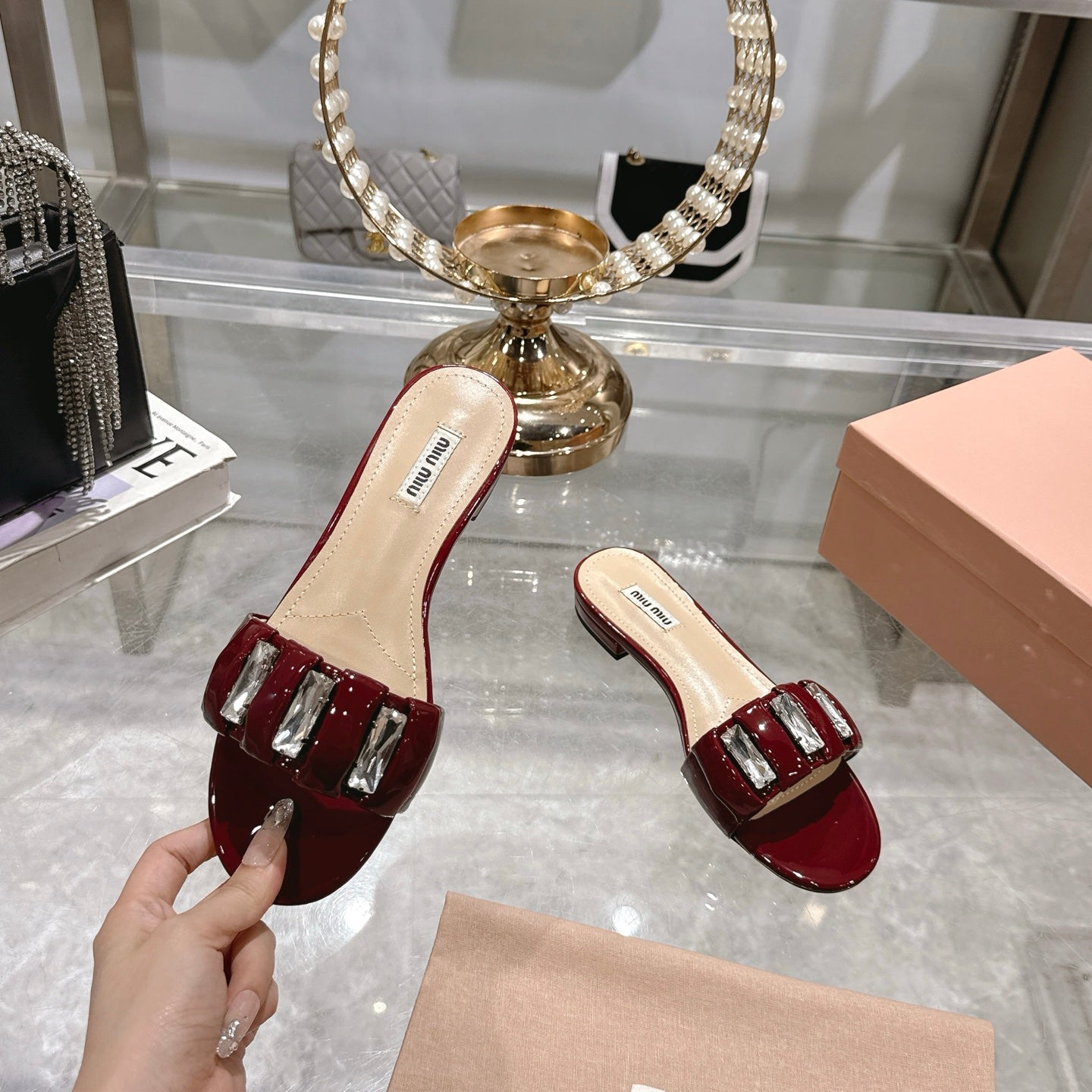 Miu 25C Slippers Red Patent Leather 235323