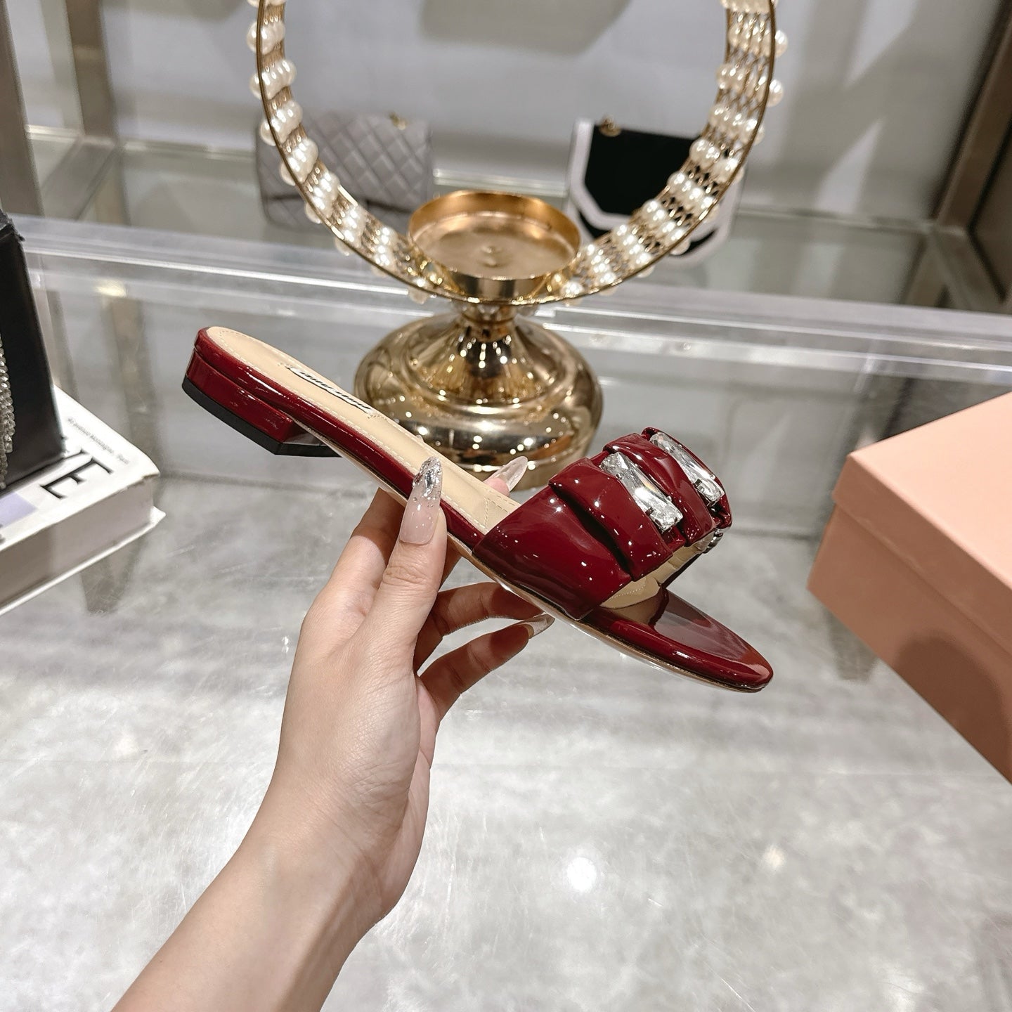 Miu 25C Slippers Red Patent Leather 235323