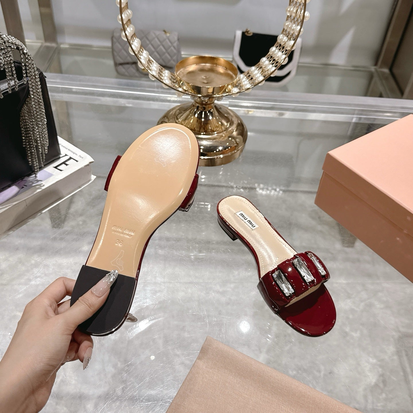 Miu 25C Slippers Red Patent Leather 235323