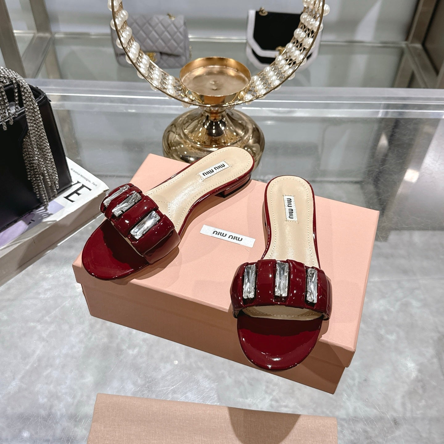 Miu 25C Slippers Red Patent Leather 235323