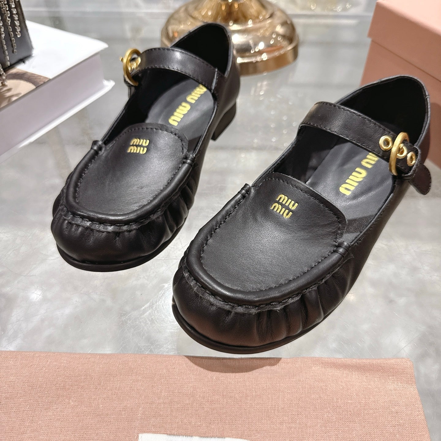 Miu Mary Jane Ballet Flats Black Leather 592041