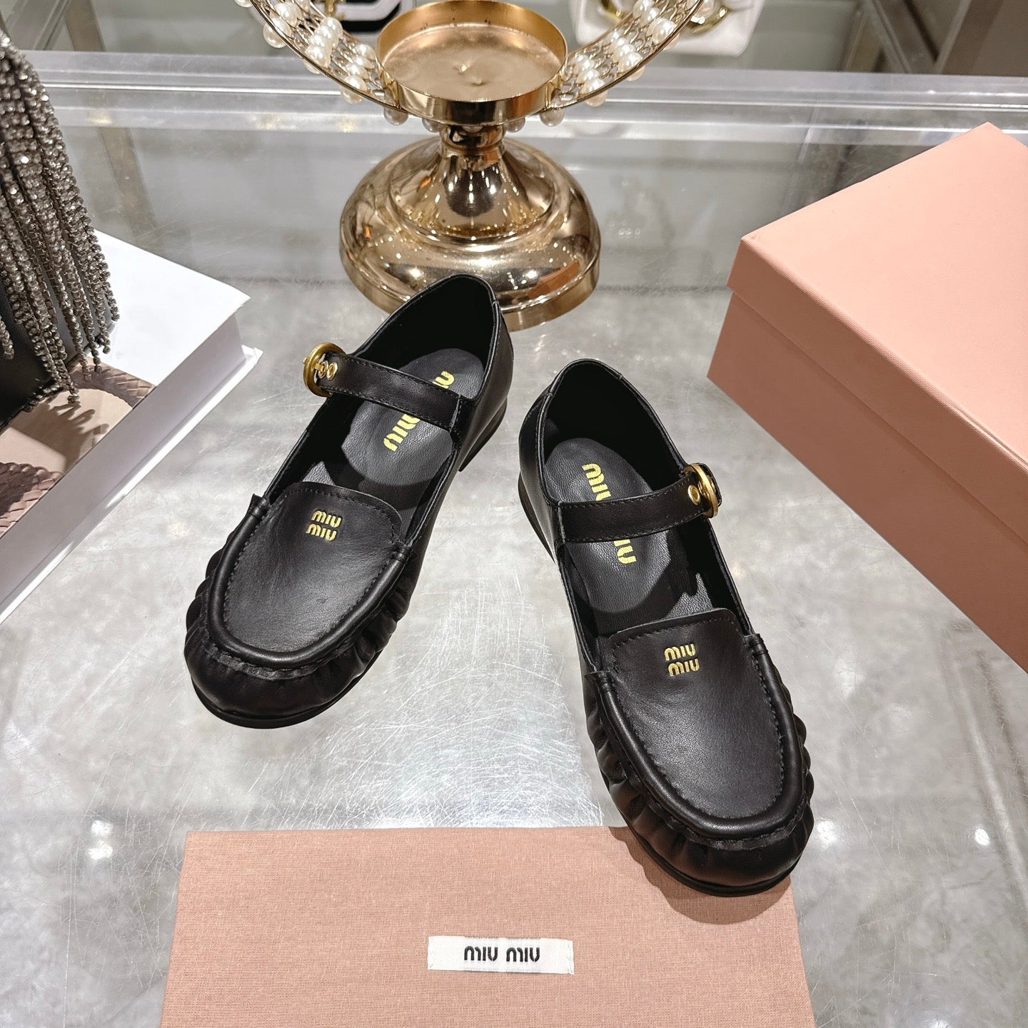 Miu Mary Jane Ballet Flats Black Leather 592041