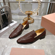 Miu Distressed Loafers Brown Cowhide 592053
