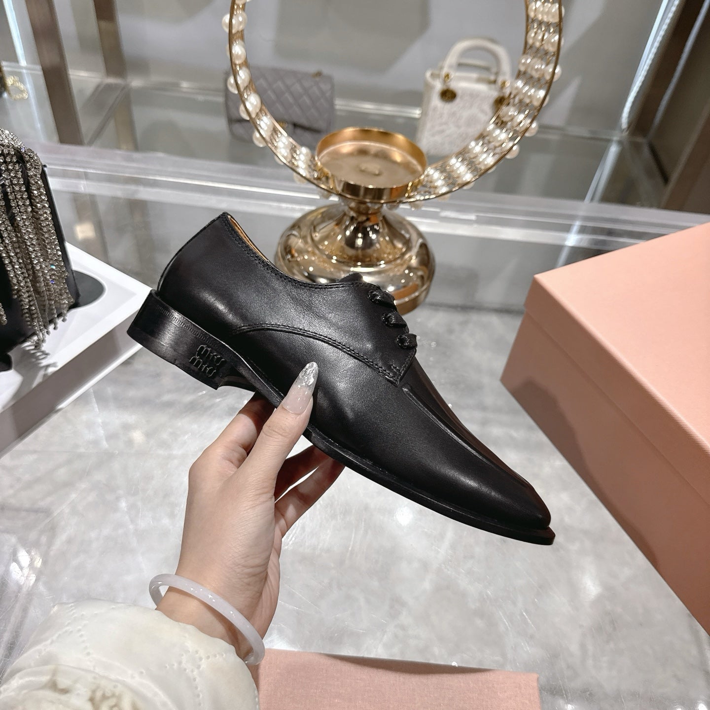 Miu Distressed Loafers Black Cowhide 592056