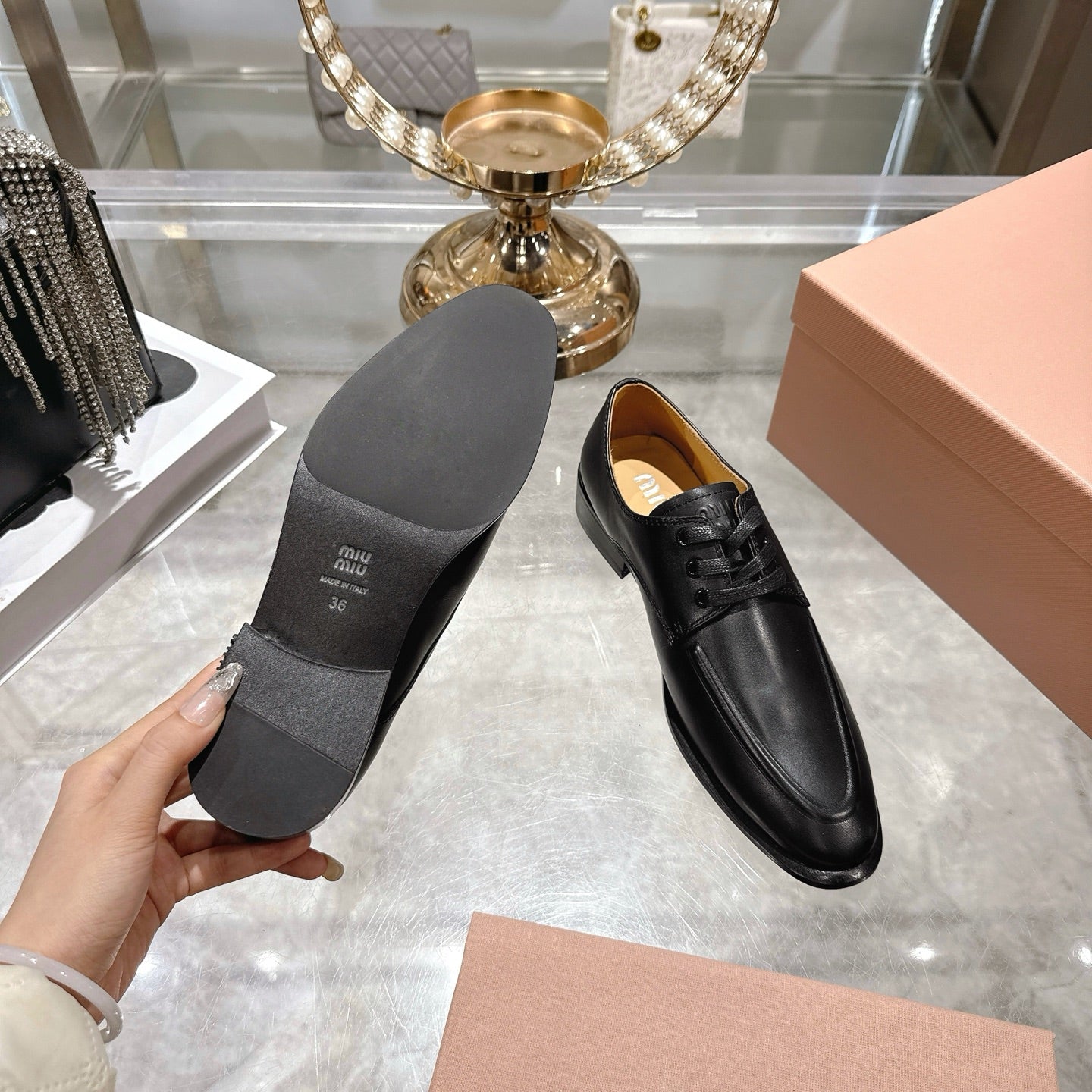 Miu Distressed Loafers Black Cowhide 592056