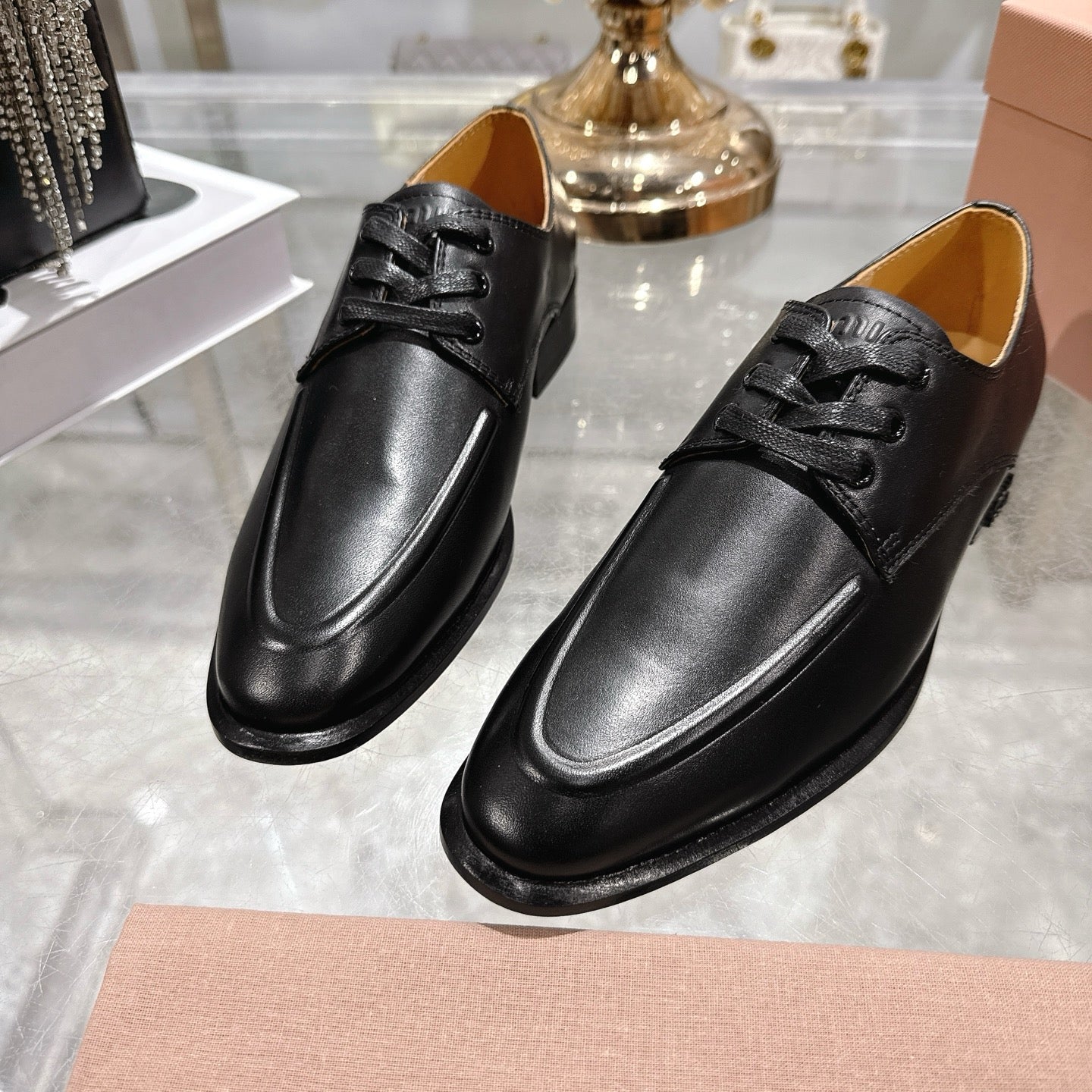 Miu Distressed Loafers Black Cowhide 592056