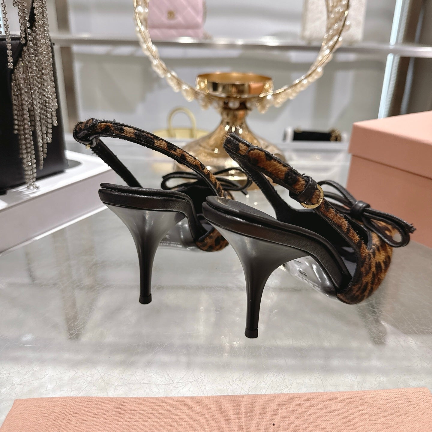 Miu 26 High Heel Slingback 80 Leopard Print Suede Leather 592099