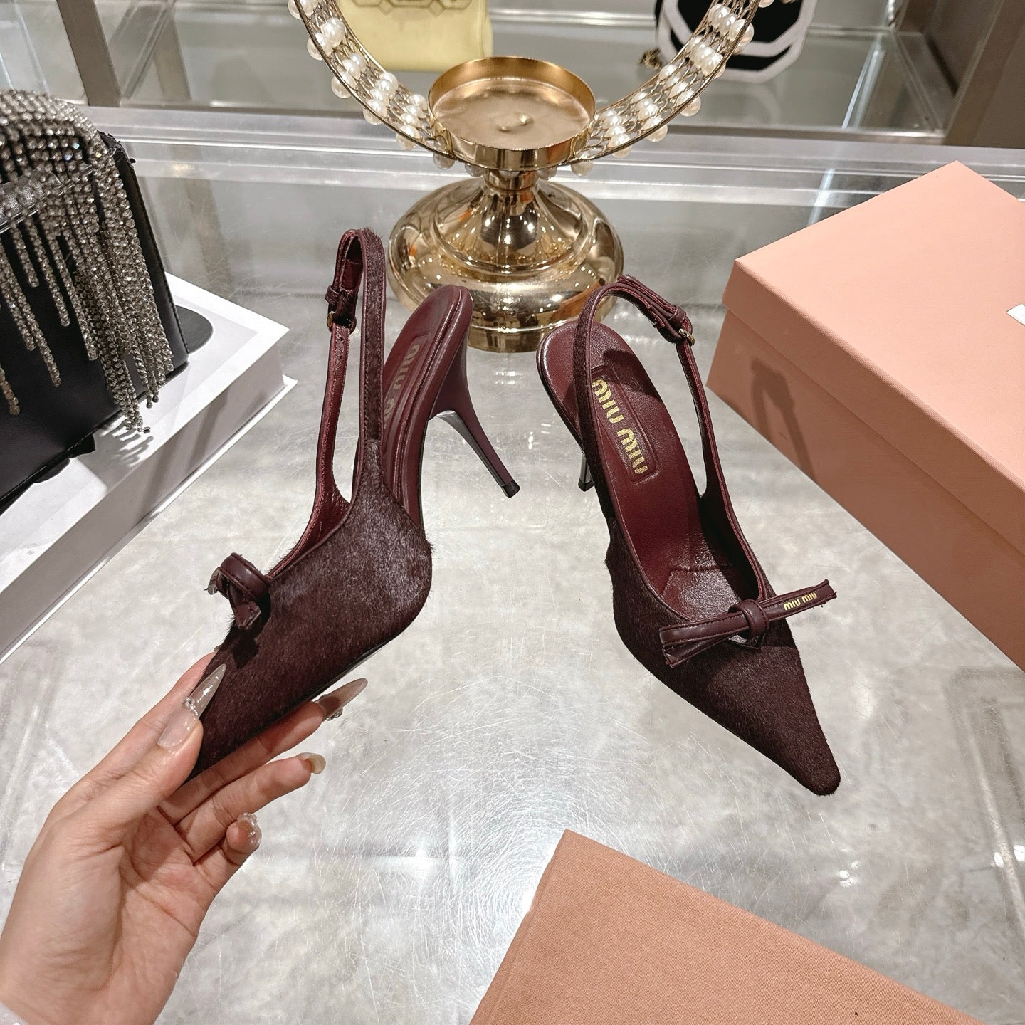 Miu 26 High Heel Slingback 80 Burgundy Suede Leather 592100