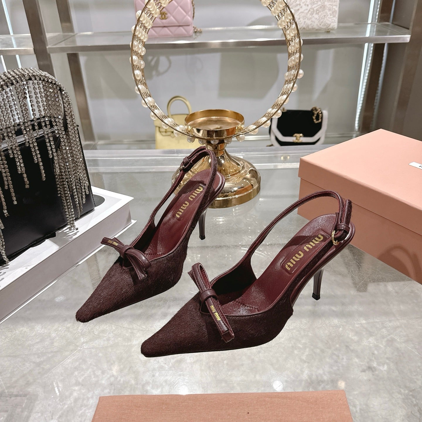 Miu 26 High Heel Slingback 80 Burgundy Suede Leather 592100