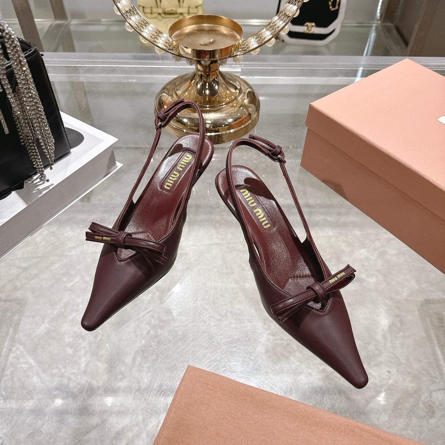 Miu 26 High Heel Slingback 45 Burgundy Leather 592095