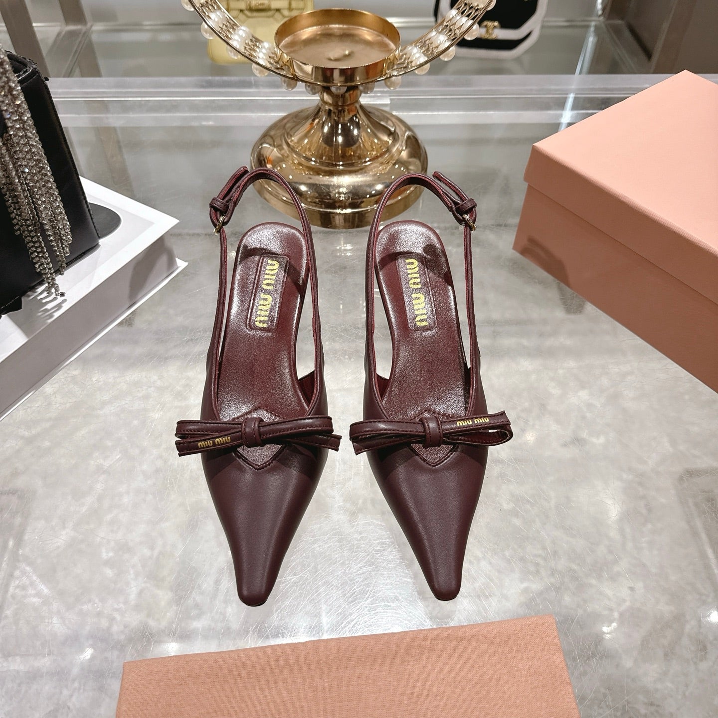 Miu 26 High Heel Slingback 45 Burgundy Leather 592095