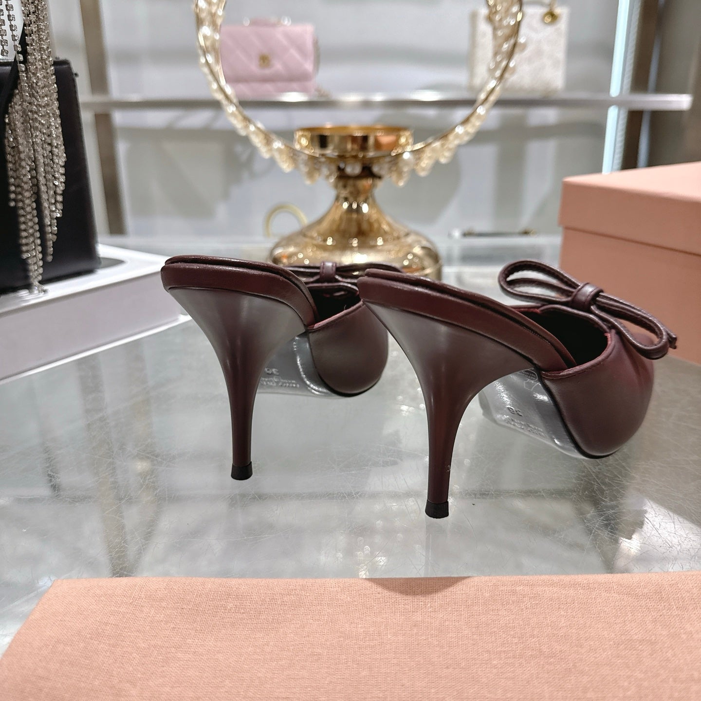 Miu 26 Pointed Toe High Heel Burgundy Sheepskin 592086