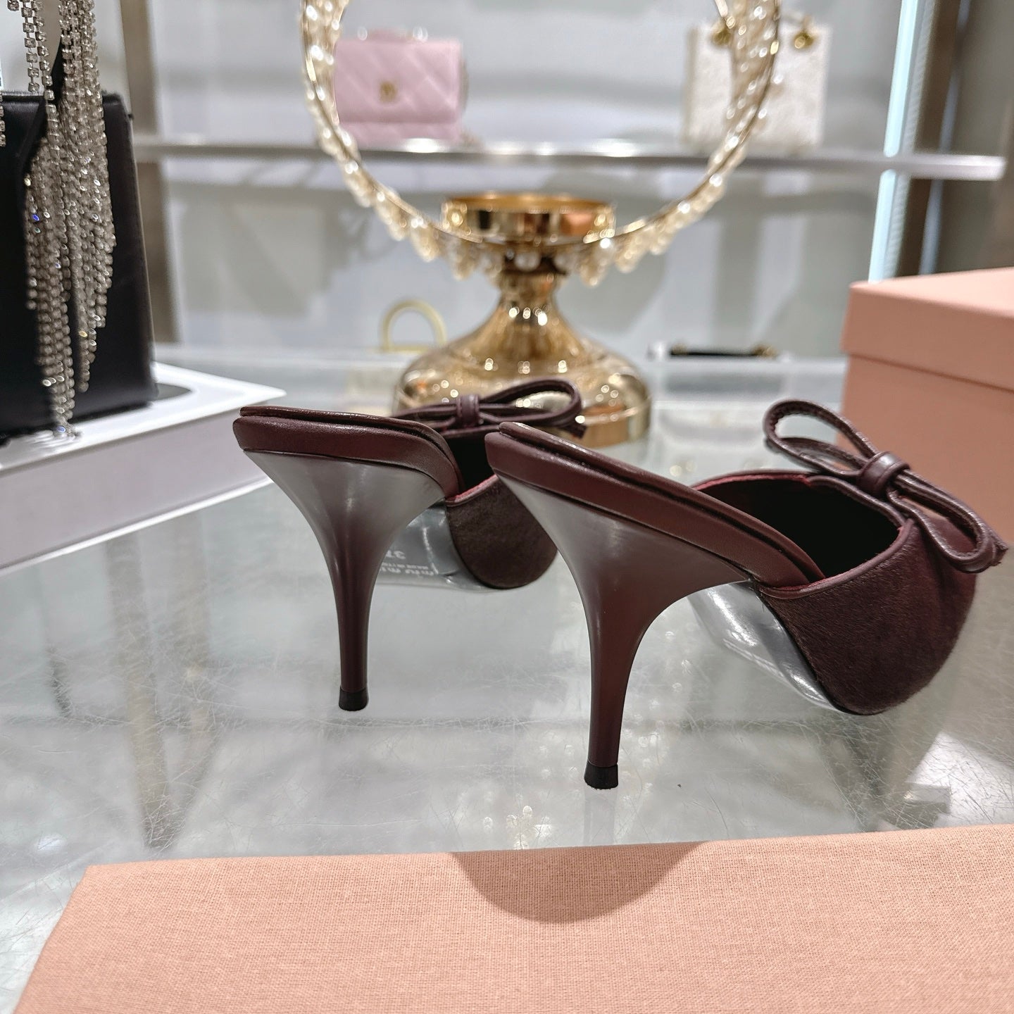 Miu 26 Pointed Toe High Heel Burgundy Suede Sheepskin 592088