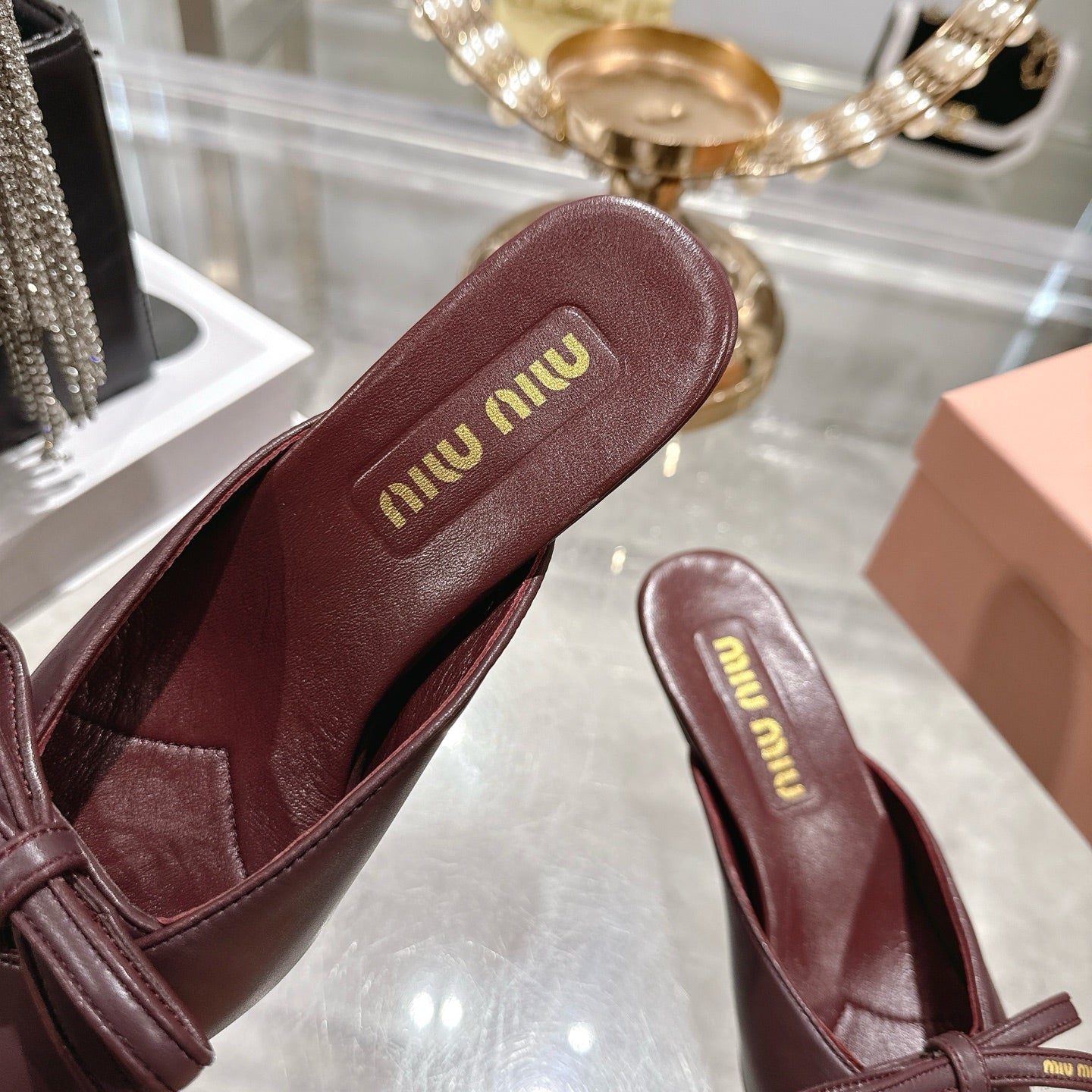 Miu 26 Pointed Toe Mule 45 Burgundy Sheepskin 592090
