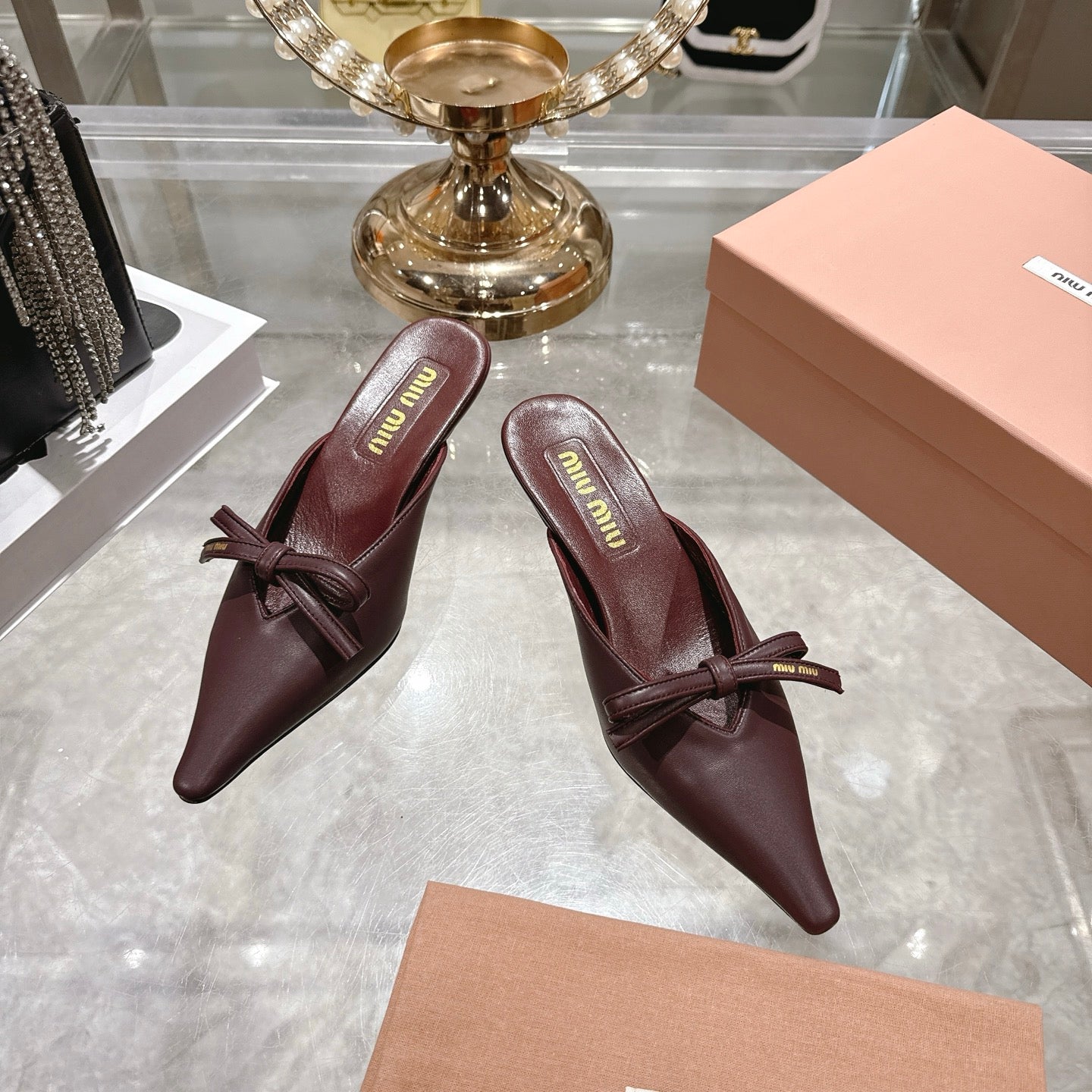 Miu 26 Pointed Toe Mule 45 Burgundy Sheepskin 592090