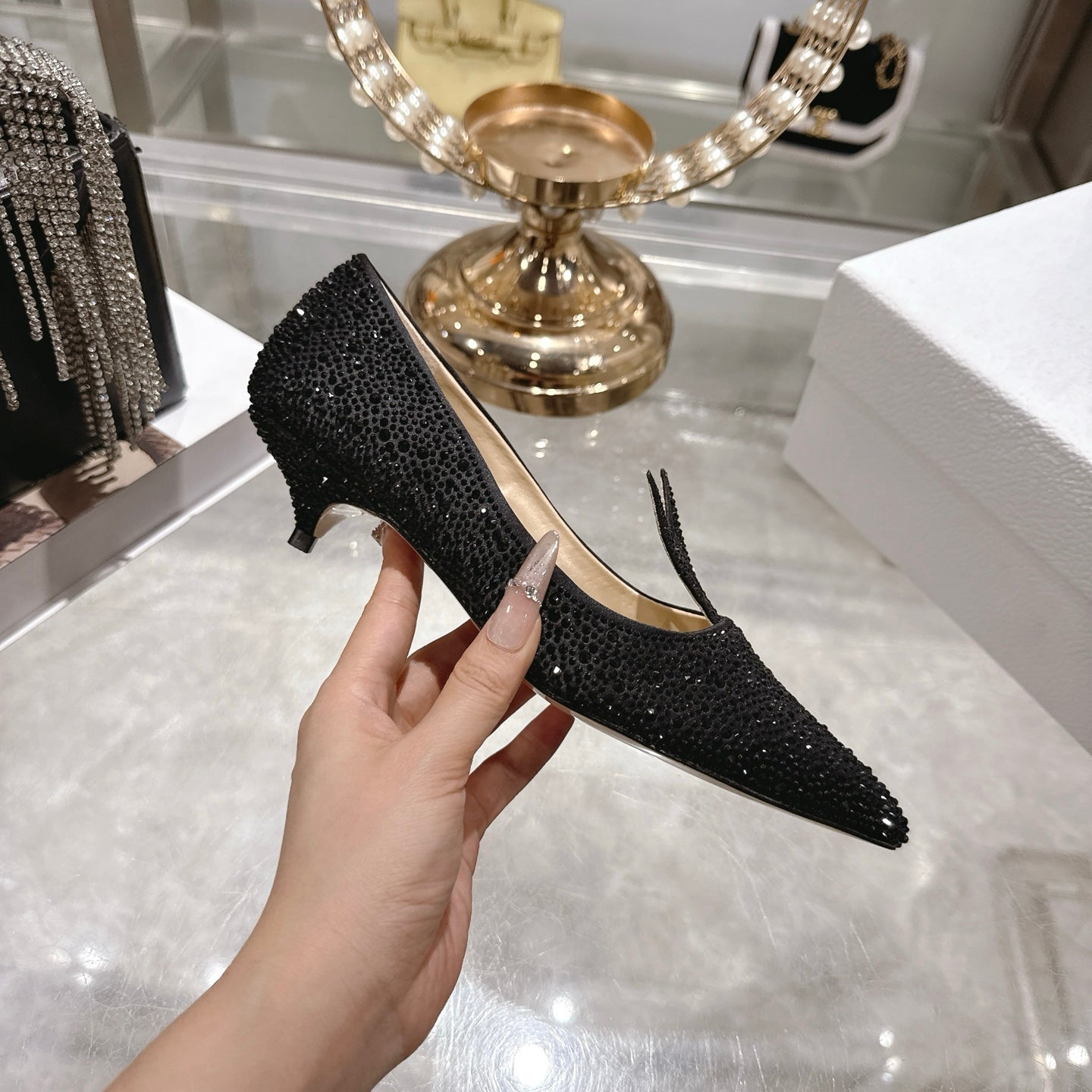 CD 26 Pump 35mm Black Full Diamond Sheepskin 592202