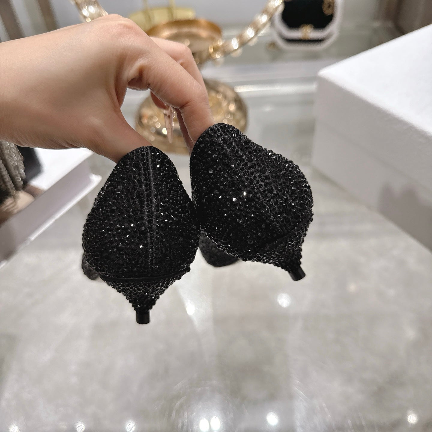 CD 26 Pump 35mm Black Full Diamond Sheepskin 592202