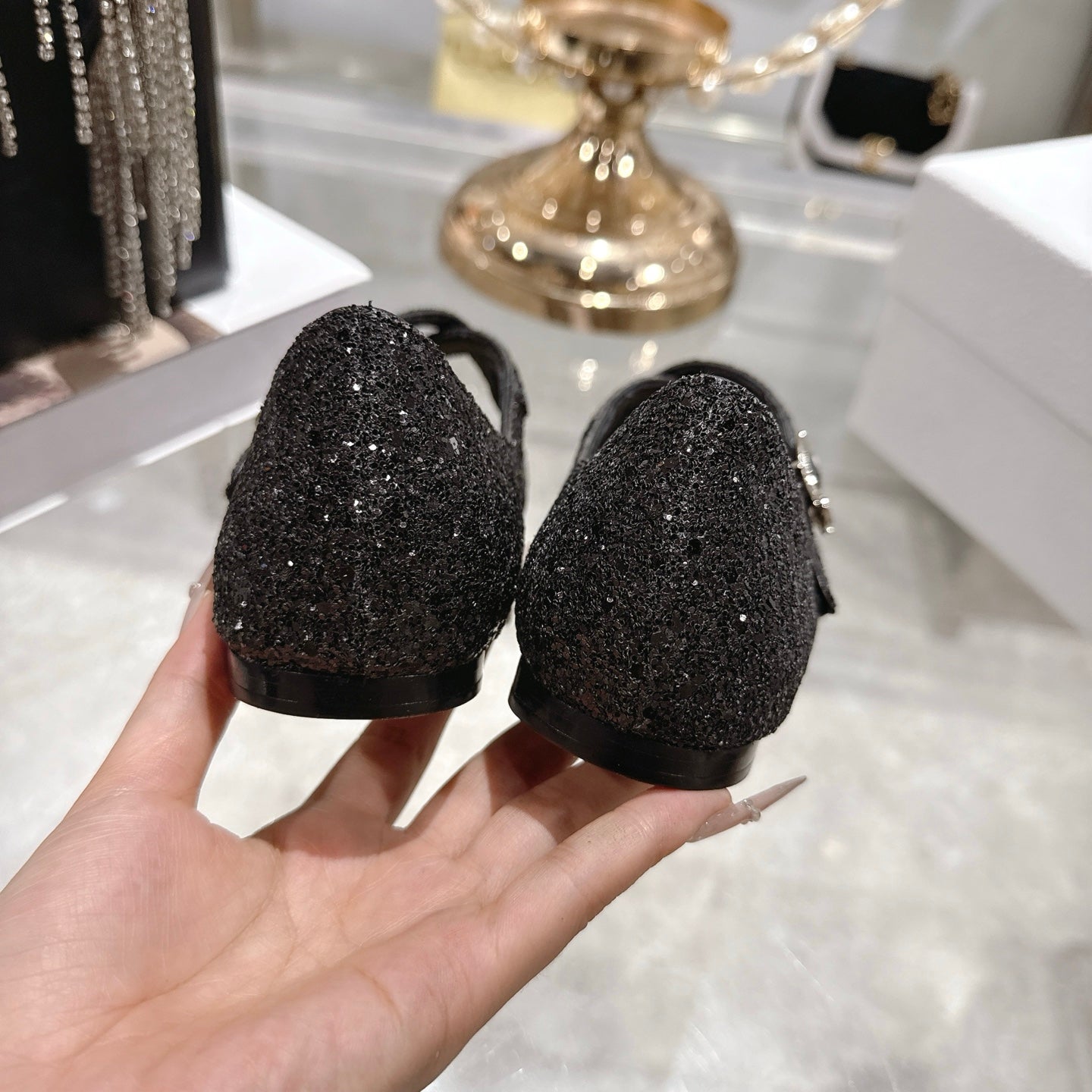 CC 26 Ballet Flats Black Leather With Sequins 592215