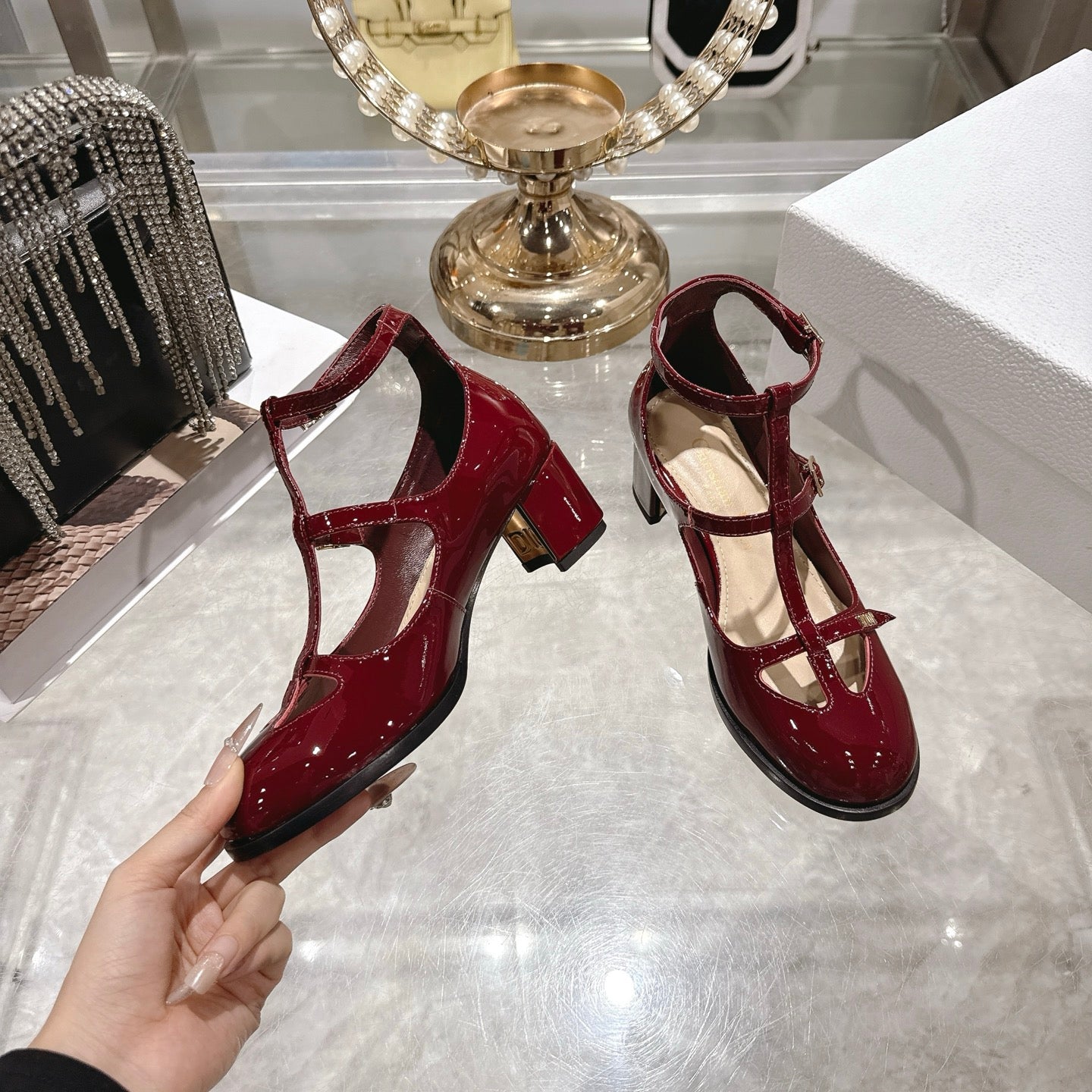 CD 26 Heel Mary Jane 40 Dark Red Patent Leather 592223