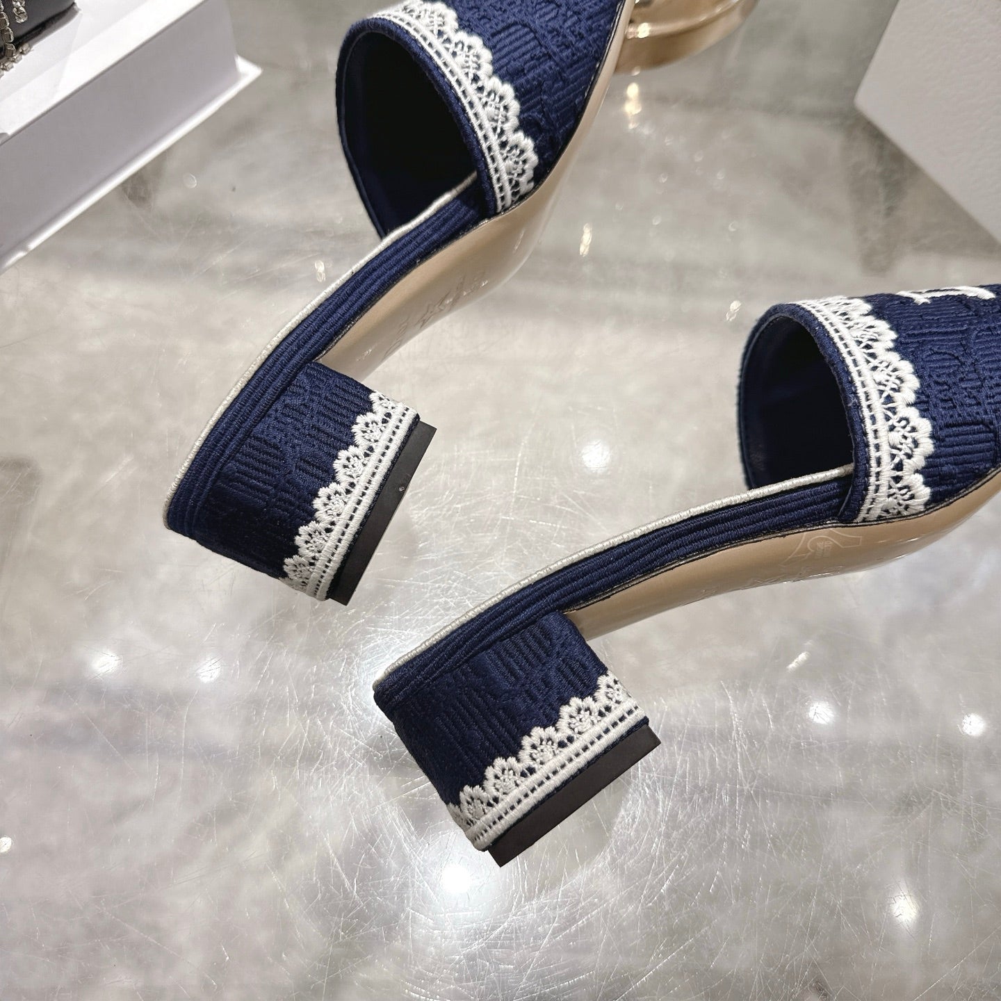 CD  26 Embroidered Sandals 45mm Dark Blue White Canvas 592238