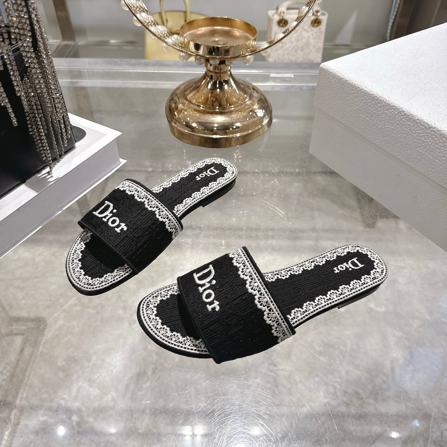 CC 26 Embroidered Sandals Black White Canvas 592246