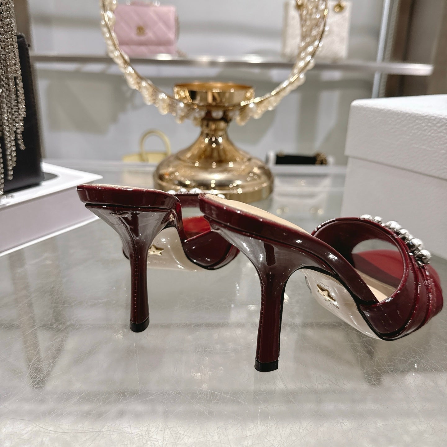 CD 26 High-Heeled Mules 85mm Pearl Dark Red Patent Leather 592253