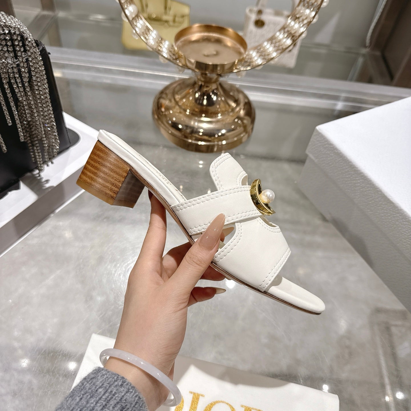 CD 26 Chunky Heel Sandals 35mm White Leather 592267